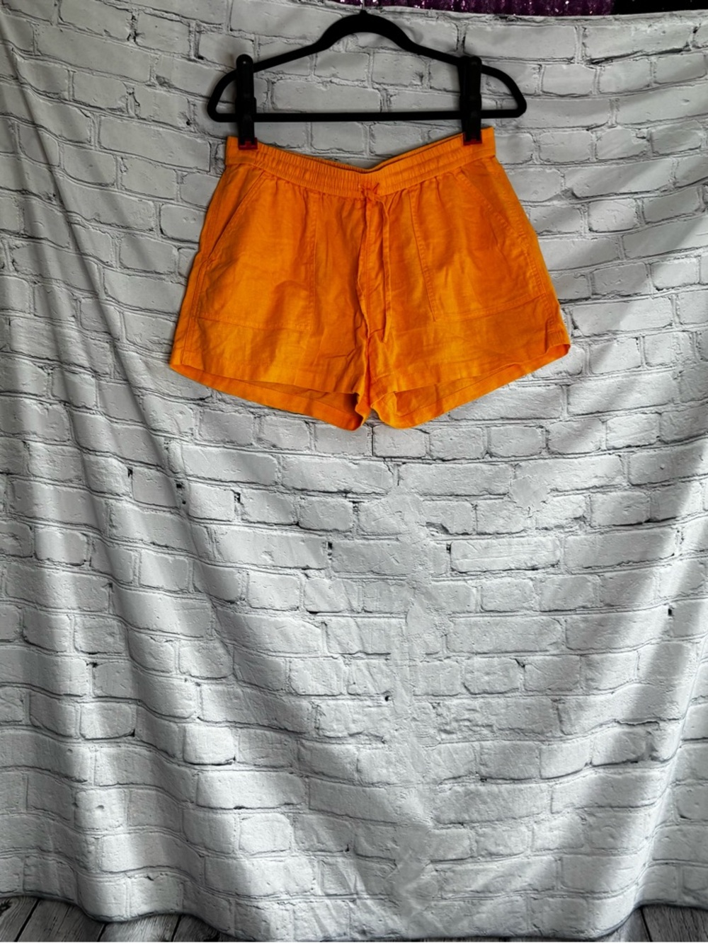 J. Crew‎ Linen Blend Drawstring Shorts Warm Clementine Orange Pockets Size Small